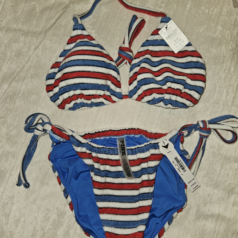 Vs PINK Striped Red White Blue Triangle Bikini